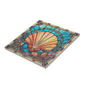 Blaues Orange Seashell Hartglas Fliese (Seite)