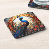 Blaues orangefarbenes Blütenglas Getränkeuntersetzer (Linke Seite)