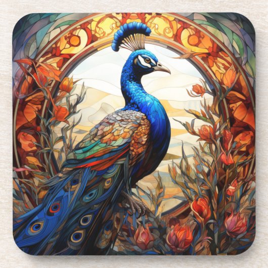 Blaues orangefarbenes Blütenglas Getränkeuntersetzer (Vorderseite)