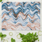 Blaues, orangefarbenes, gewelltes Muster Geschirrtuch (Gefaltet)