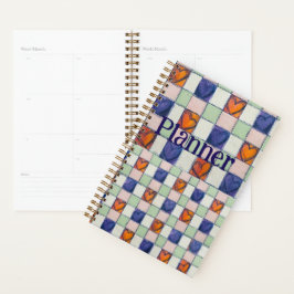Blaues orangefarbenes Gingham Planer