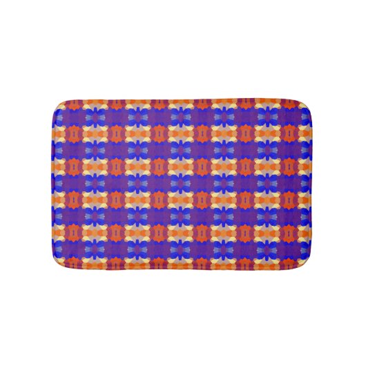 Blaues orangefarbenes rotes Muster Badematte (Vorderseite)