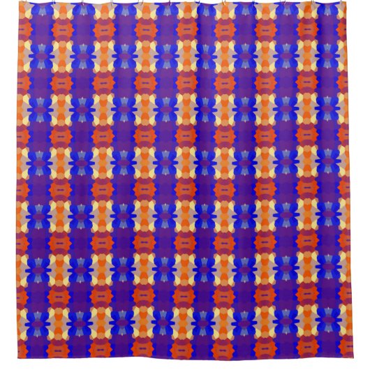 Blaues orangefarbenes rotes Muster Duschvorhang (Vorderseite)