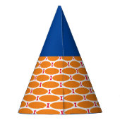 Blaues, orangefarbenes weißes gepolstertes geometr partyhütchen (Rückseite)