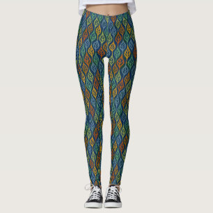 Blaues Orangengrün Aquamarine Herbstlaube Muster Leggings