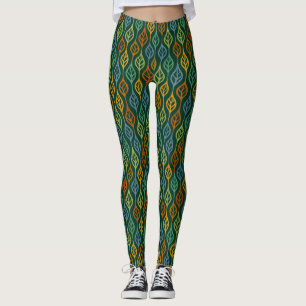 Blaues Orangengrün Aquamarine Herbstlaube Muster Leggings