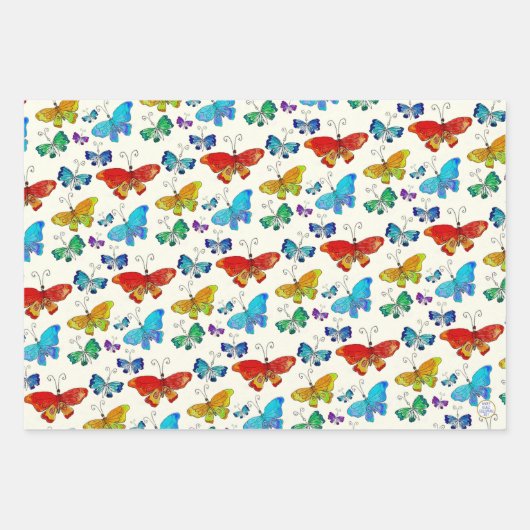 Blaues Orangenschmetterlingsmuster Hand-Illustrier Geschenkpapier Set (Vorderseite 3)
