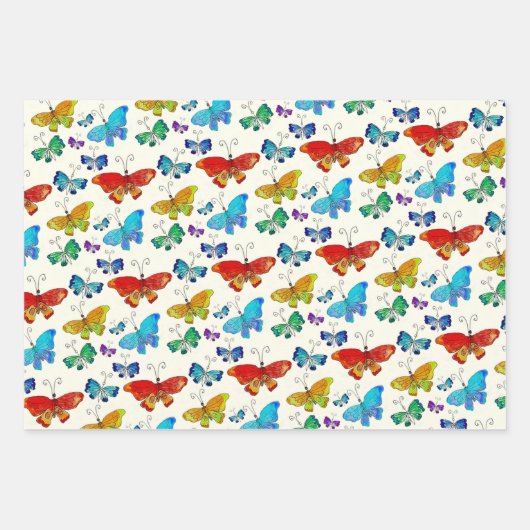 Blaues Orangenschmetterlingsmuster Hand-Illustrier Geschenkpapier Set (Vorderseite)