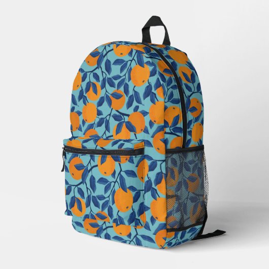 Blaues Orangenzweigmuster Bedruckter Rucksack (Rückseitige Ecke Rechts)