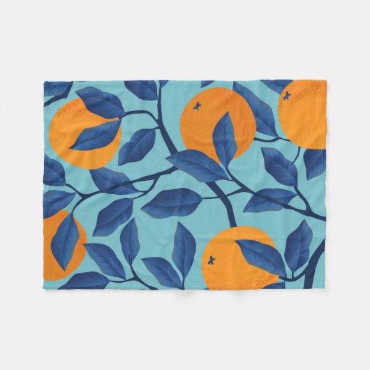 Blaues Orangenzweigmuster Fleecedecke (Vorderseite (Horizontal))