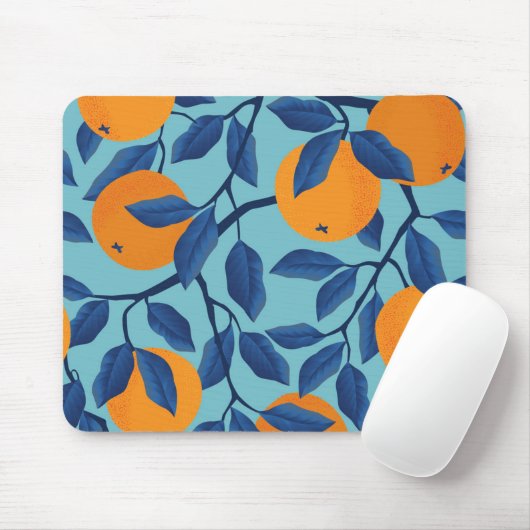 Blaues Orangenzweigmuster Mousepad (Mit Mouse)