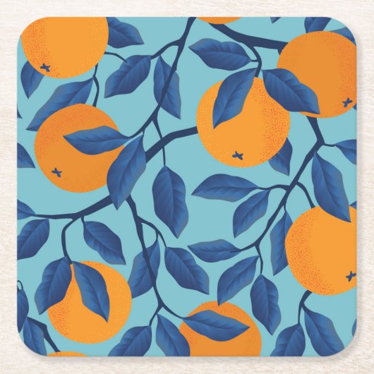 Blaues Orangenzweigmuster Rechteckiger Pappuntersetzer (Vorderseite)