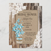 Blaues Orchideenholz Spitzen Rustikales Brautparty Einladung (Vorne/Hinten)