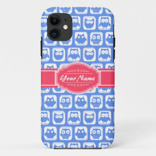 Blaues Owl Hot Pink Personalisierter Name Case-Mate iPhone Hülle