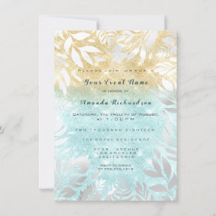 Blaues Ozean Gold Glitter Ombre Floral Funkelnd We Einladung