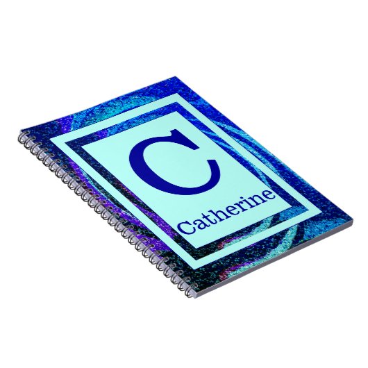 Blaues Ozean-Mosaik-Rahmen-Monogramm und Name Notizblock (Rechte Seite)