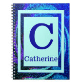 Blaues Ozean-Mosaik-Rahmen-Monogramm und Name Notizblock (Vorderseite)