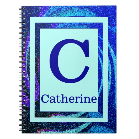 Blaues Ozean-Mosaik-Rahmen-Monogramm und Name Notizblock (Vorderseite)