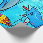 Blaues Packpapier mit lachenden Delphinen (Ecke)