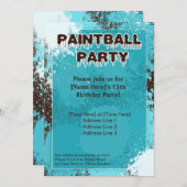 Blaues Paintball-Party laden ein Einladung (Vorne/Hinten)