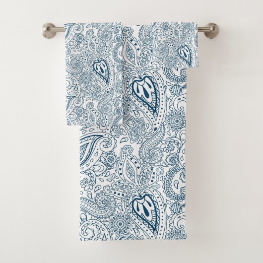 Blaues Paisley-Muster gefliest Badhandtuch Set (Insitu)