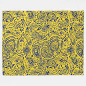 Blaues Paisley-Muster in Gelb Fleecedecke (Vorderseite (Horizontal))