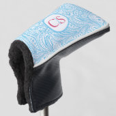 Blaues Paisley-Muster und rosa Monogramm Golf Headcover (3/4 Vorderseite)