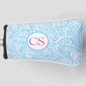 Blaues Paisley-Muster und rosa Monogramm Golf Headcover (Vorderseite)