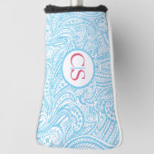 Blaues Paisley-Muster und rosa Monogramm Golf Headcover (Rotieren 90)