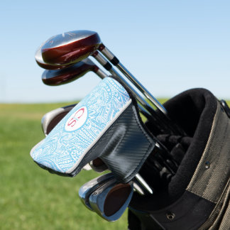 Blaues Paisley-Muster und rosa Monogramm Golf Headcover