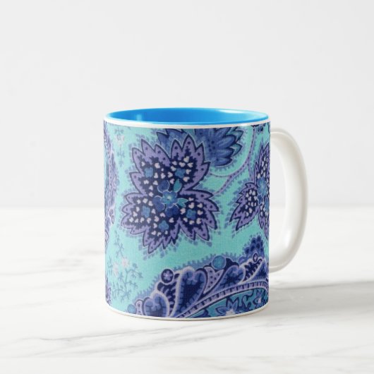 Blaues Paisley Zweifarbige Tasse (VorderseiteRechts)