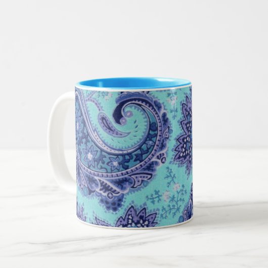Blaues Paisley Zweifarbige Tasse (Vorderseite Links)