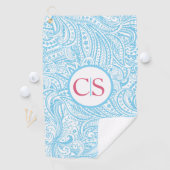 Blaues Paisleymuster und rosa Monogramm Golfhandtuch (Insitu)