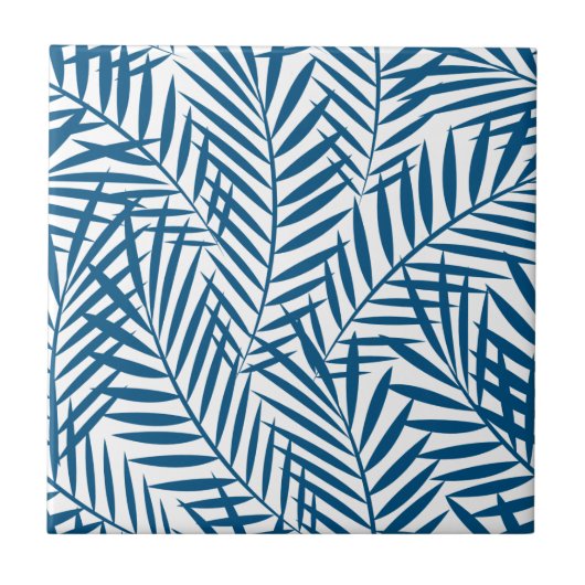 Blaues Palmenblatt Fliese (Vorderseite)