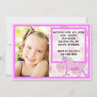 Blaues Palomino Geburtstag (rosa Leuchter/pic) Einladung