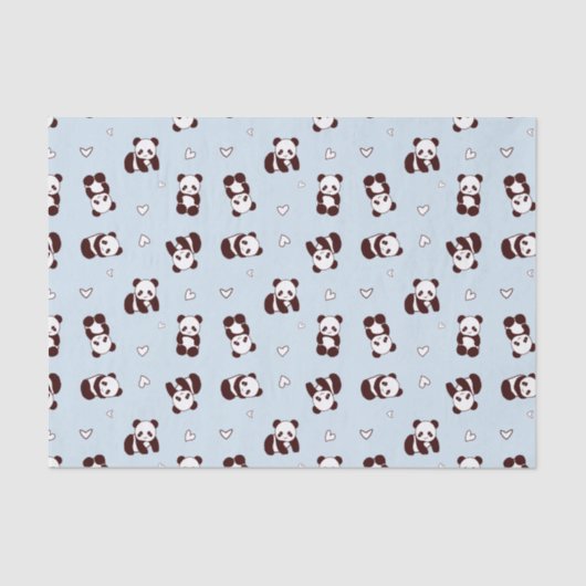 Blaues Panda Herz-Tissue-Papier Seidenpapier (Vorderseite)