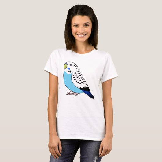 Blaues Papageiensittich zeichnend Cartoon T-Shirt (Vorne ganz)
