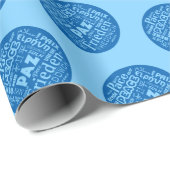 Blaues Papier für mehrsprachige Friedensworte. Geschenkpapier (Rolleneckpunkt)