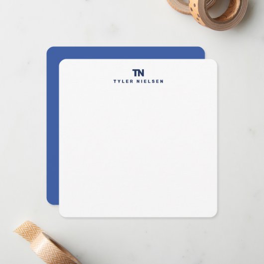 Blaues Papier mit Anfangsbuchstaben Mitteilungskarte (Vorderseite/Rückseite Beispiel)