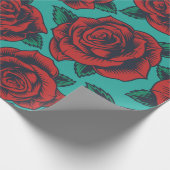 Blaues Papier mit Rote Rosen Geschenkpapier (Ecke)