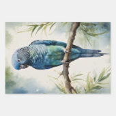 Blaues Parakeet Eukalyptus Decoupage Geschenkpapier Set (Vorderseite 2)