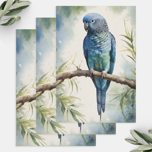 Blaues Parakeet Eukalyptus Decoupage Geschenkpapier Set
