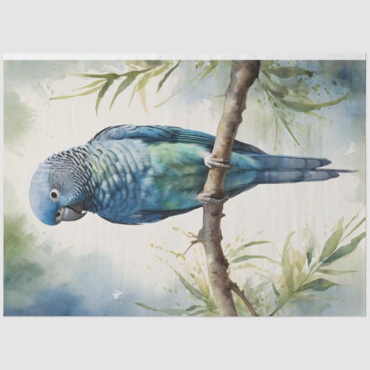 Blaues Parakeet Eukalyptus Decoupage Seidenpapier (Vorderseite)