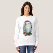 Blaues Paraket in einer Weihnachtsmannmütze Sweatshirt (Vorne ganz)