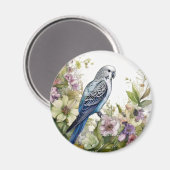 Blaues Paraket und Blume Magnet (Vorderseite/Rückseite)