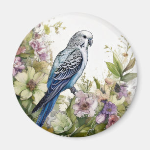 Blaues Paraket und Blume Magnet