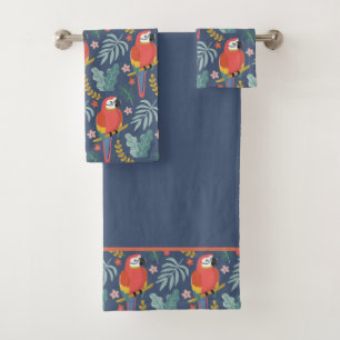 Blaues Parrot Land tropisches Muster Badhandtuch Set