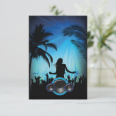 BLAUES PARTY BLAUER STRAND TANZEN MUSIKPALMBÄUME F EINLADUNG (Stehend Vorderseite)