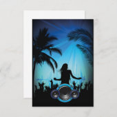 BLAUES PARTY BLAUER STRAND TANZEN MUSIKPALMBÄUME F EINLADUNG (Vorne/Hinten)