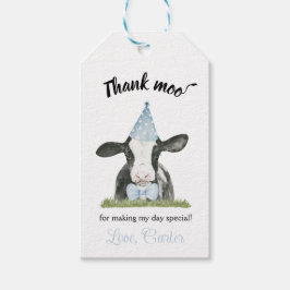 Blaues Party Kuh mit Kuh Print Birthday Gefallen Geschenkanhänger